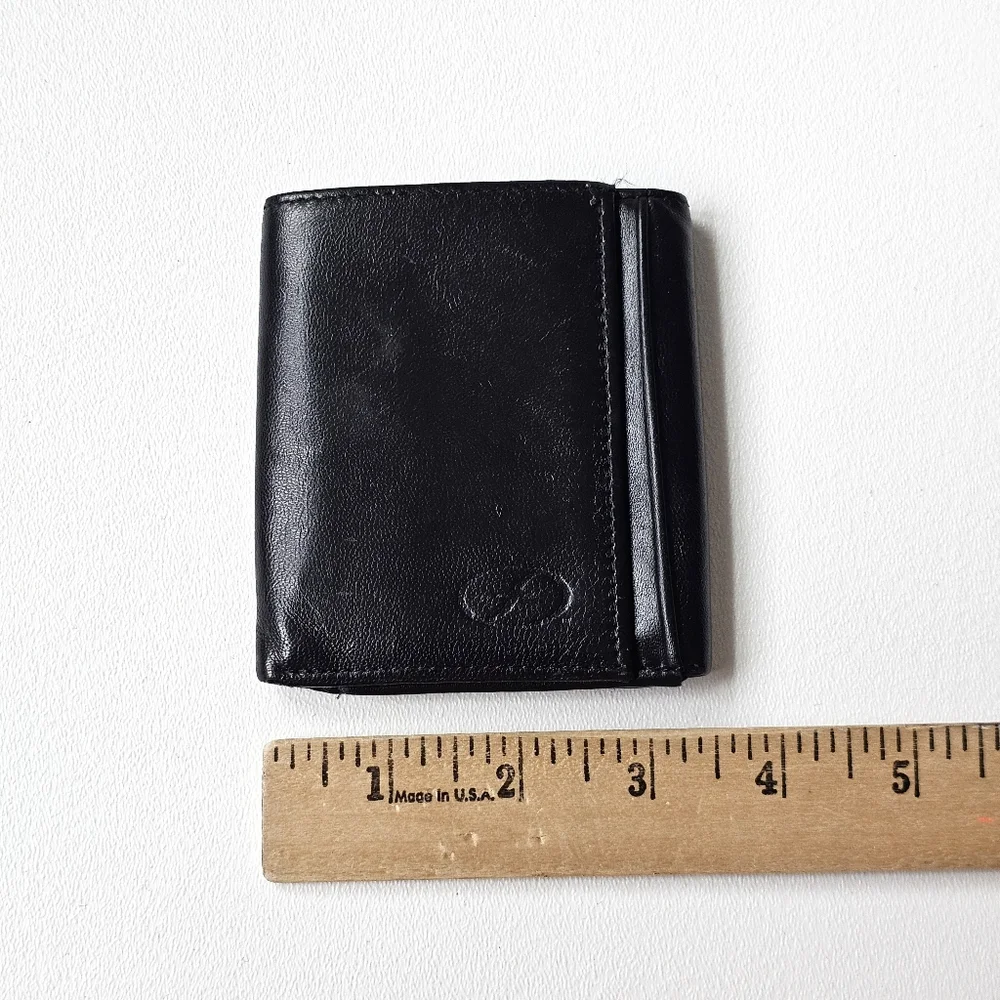 Vintage 80s Rolfs Soft Genuine Leather Black Trifold Wallet Men’s ID Window